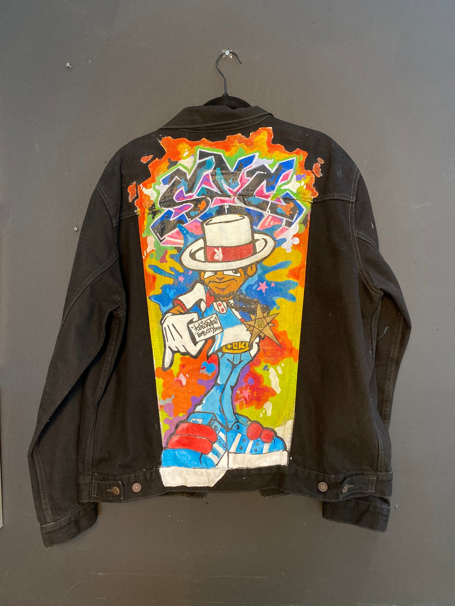 "B-Boy on Black Jean Jacket" XL- by Chillski