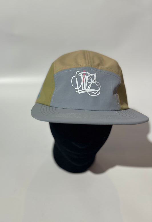 "Wish You Were Here" - 5-Panel Khaki and Blue with design on side and White AMOS tag in the front by AMOS