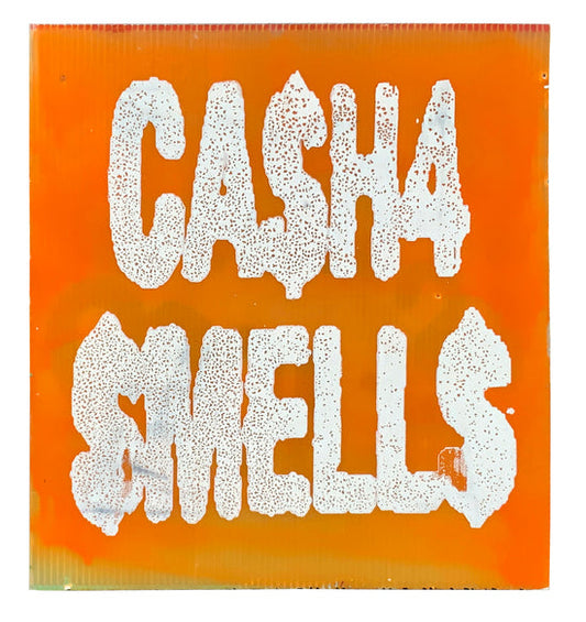 "Cash4 x SMELL$" - 16 x 16" inches - 2020 - Hand painted sign