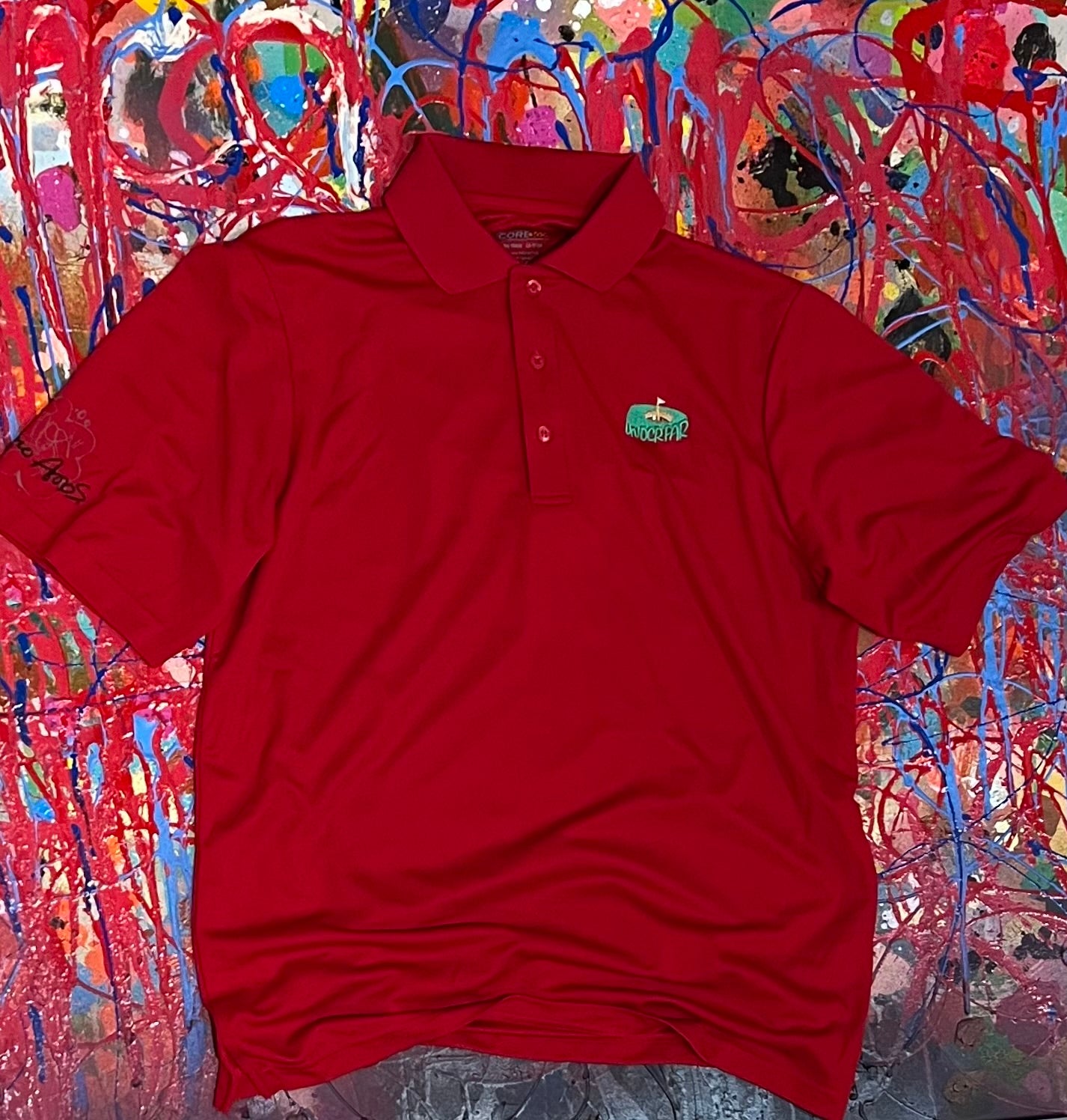"Under PAR" Sports Polo by AMOS - Embroidered Logo - Red Polo